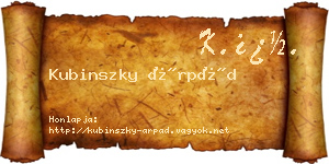 Kubinszky Árpád névjegykártya