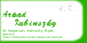 arpad kubinszky business card
